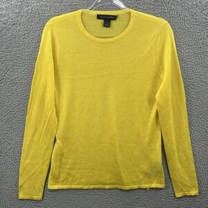 Ralph Lauren Black Label Sweater Women L Slim Fit Yellow Crewneck Silk Cashmere